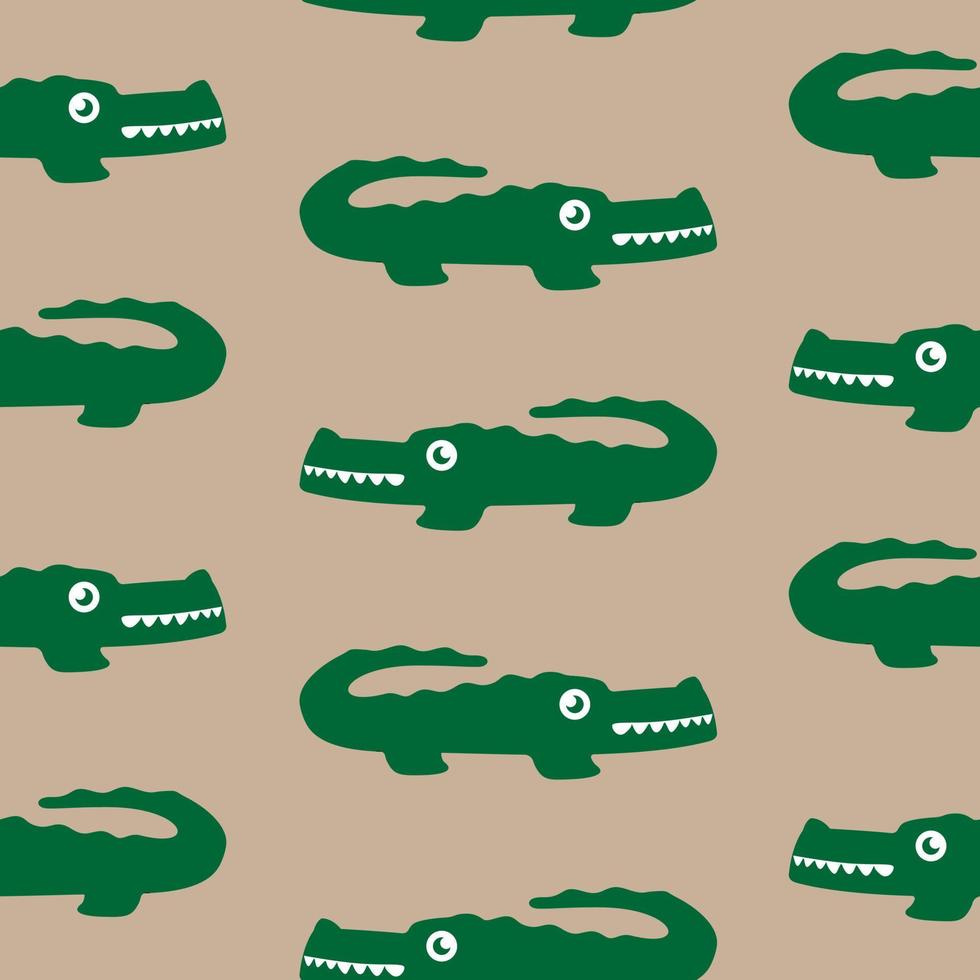 cute green crocodile pattern seamless illustration. alligator icon cartoon character with tooth predator vector