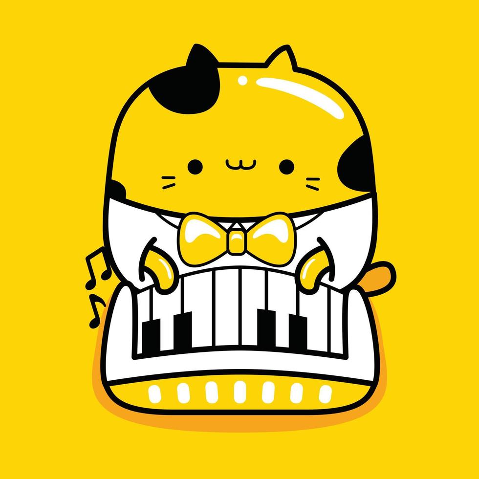 cute cat character pianist profession vector