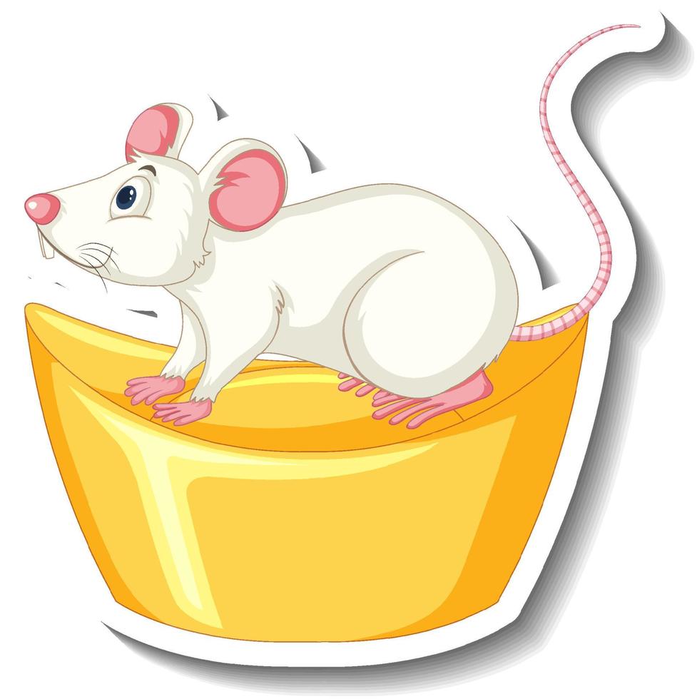 White rat standing on gold sycee vector