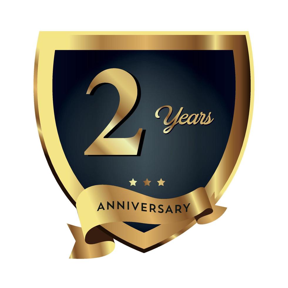 2nd Anniversary Celebrating text company business background with numbers. Vector celebration anniversary event template dark gold red color shield