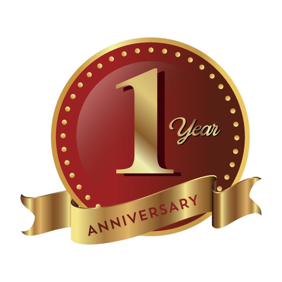 1st Anniversary Celebrating text company business background with numbers. Vector celebration anniversary event template dark gold red color shield