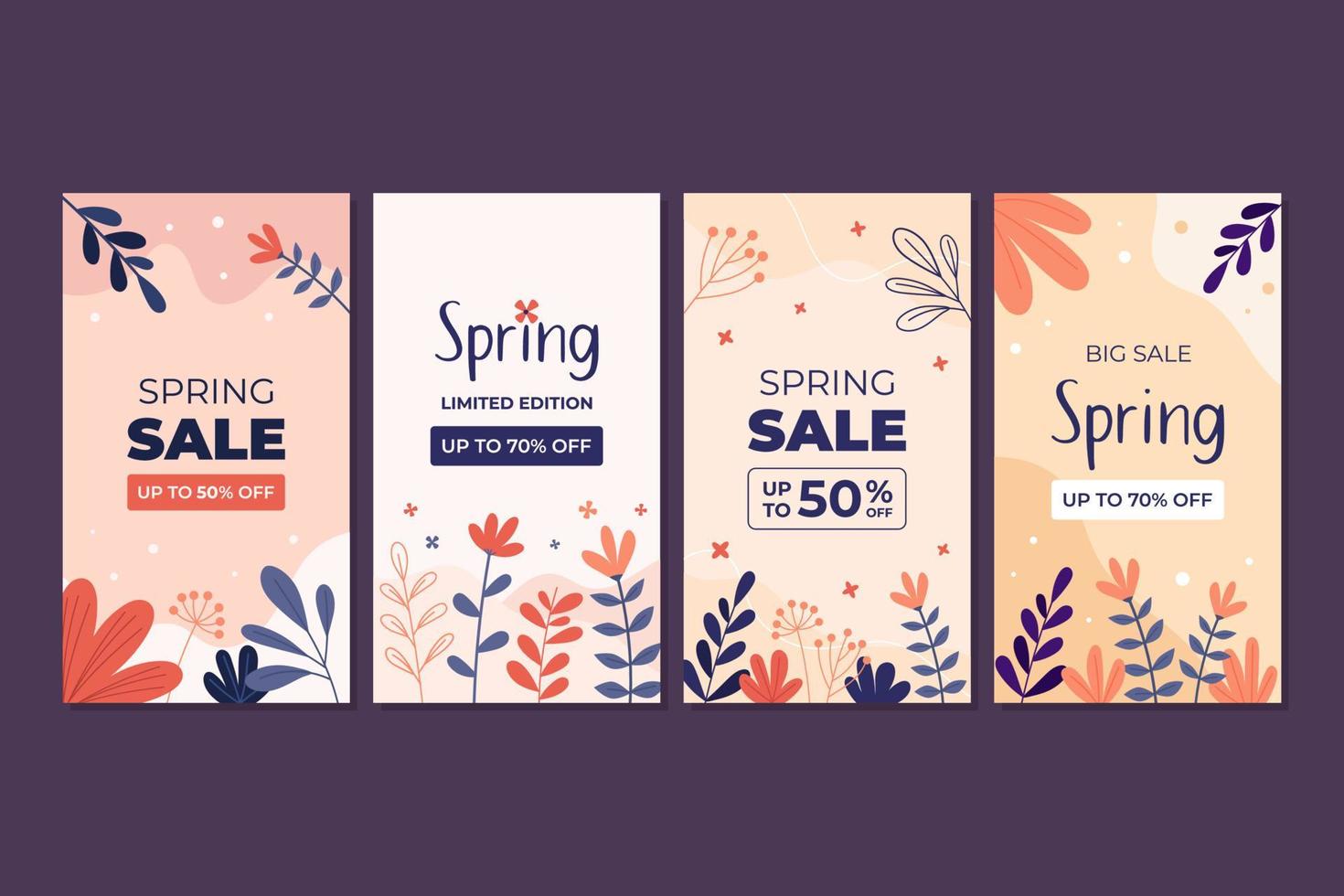 conjunto de historias de redes sociales de venta de primavera vector