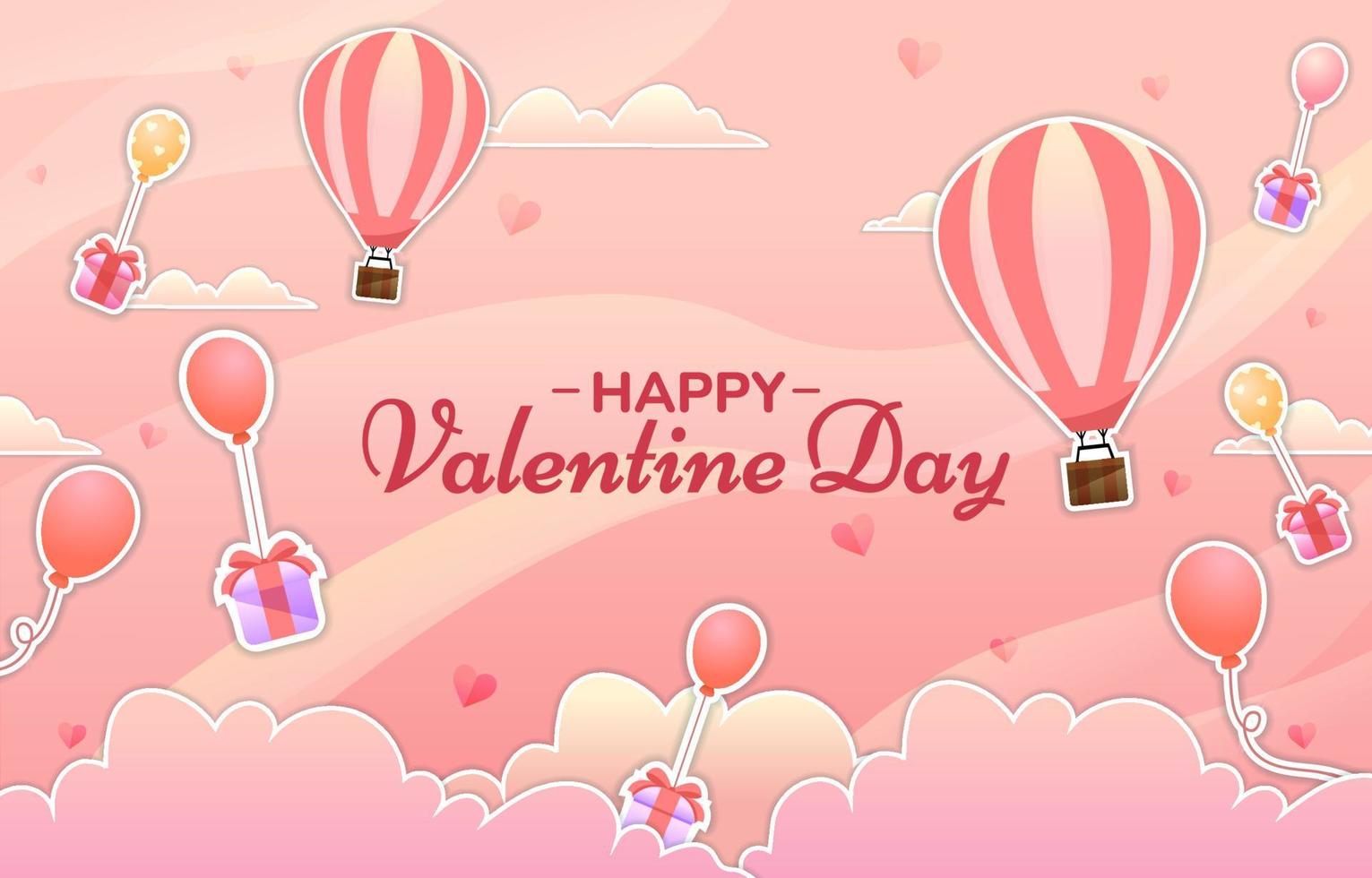 Happy Valentine Day with Hot Air Balloon and Gift vector