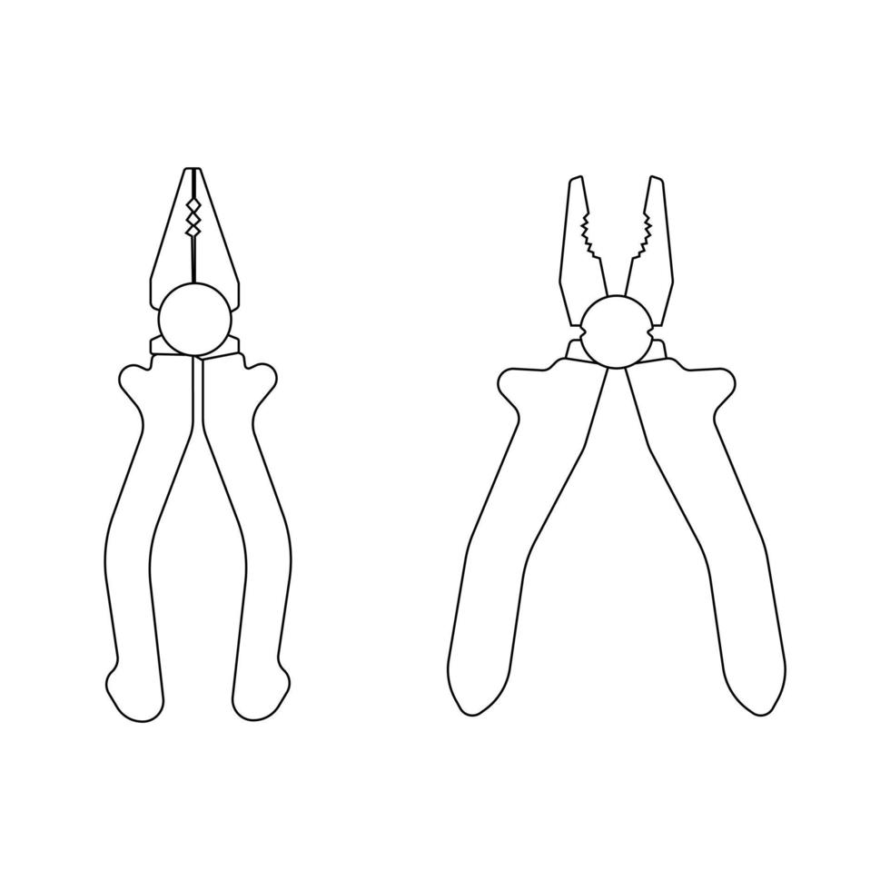 Pliers outline icon, set of closed and open repair tools vector