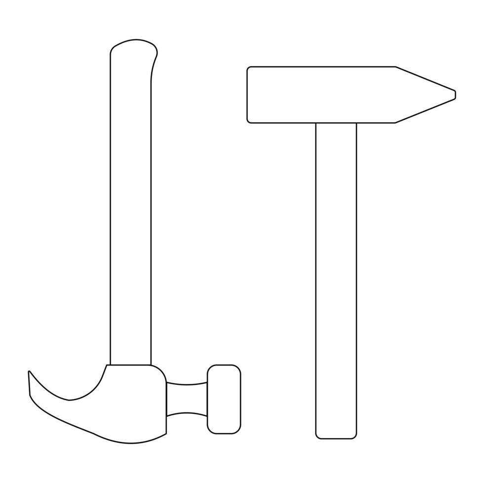 Hammer outline icon, set of two linear hammers of different types vector