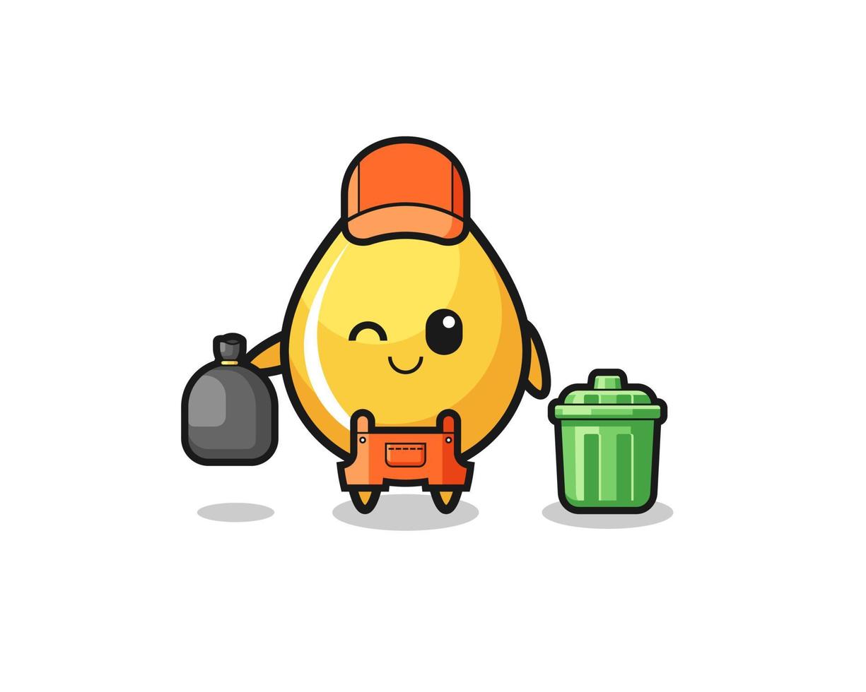 the mascot of cute honey drop as garbage collector vector