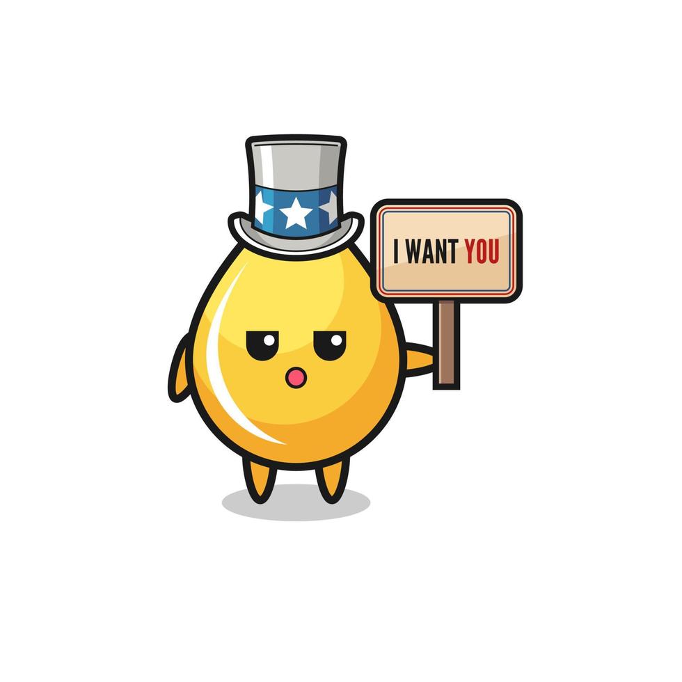 honey drop cartoon as uncle Sam holding the banner I want you vector