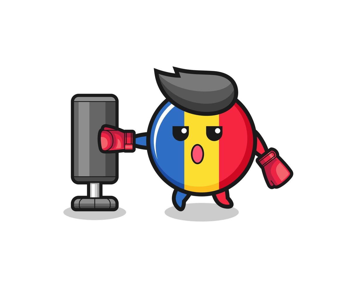 romania flag boxer cartoon doing training with punching bag vector