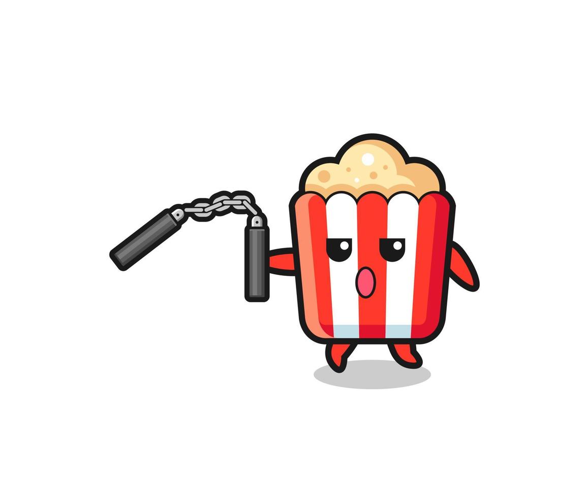 caricatura de palomitas de maíz con nunchaku vector