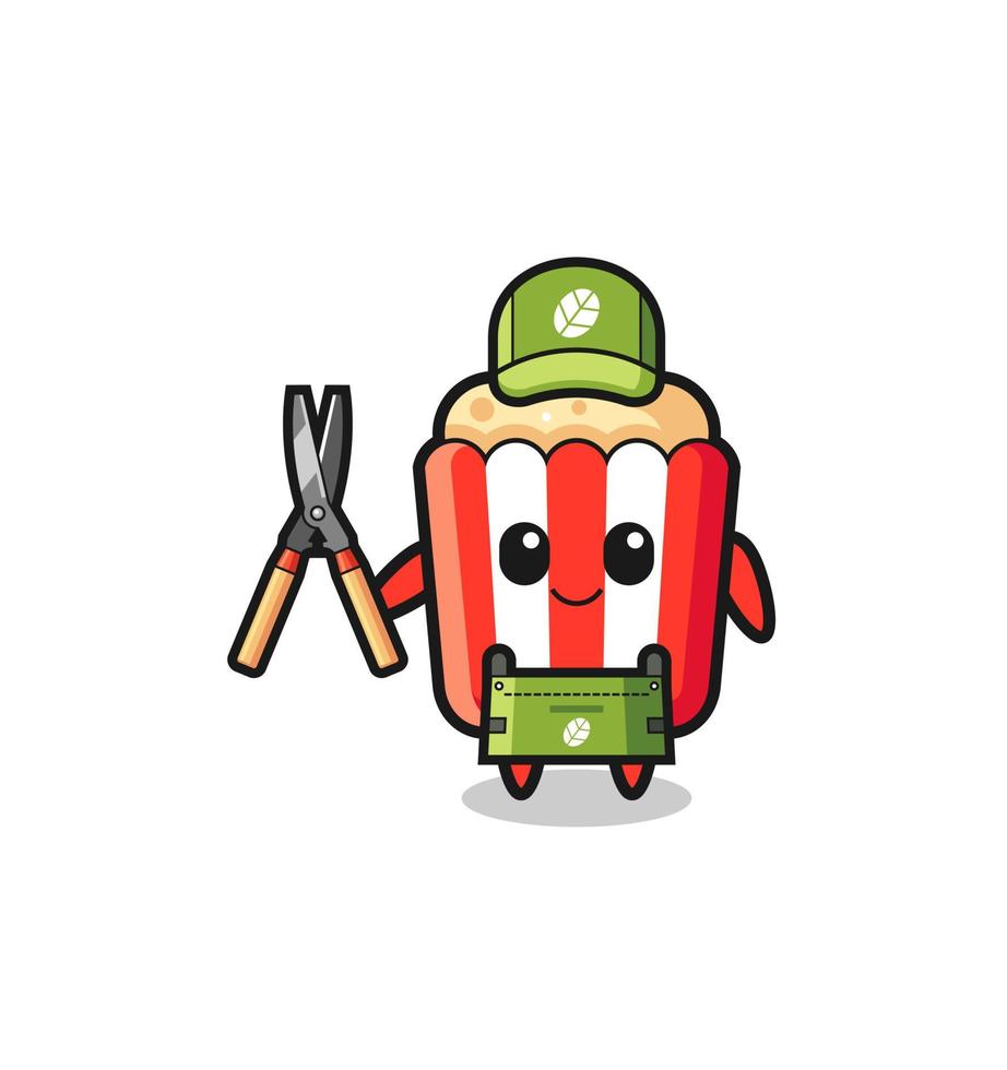 cute popcorn as gardener mascot vector