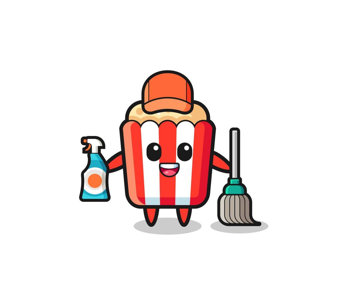 lindo personaje de palomitas de maíz como mascota de servicios de limpieza vector