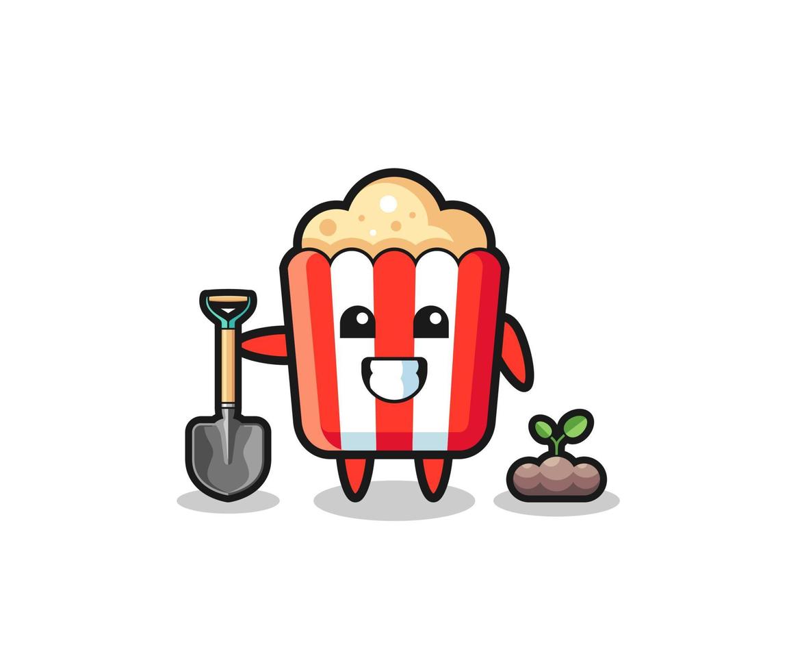 cute popcorn cartoon is planting a tree seed vector