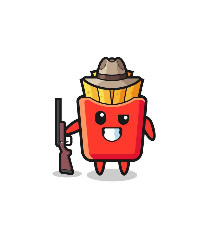 french fries hunter mascot holding a gun vector