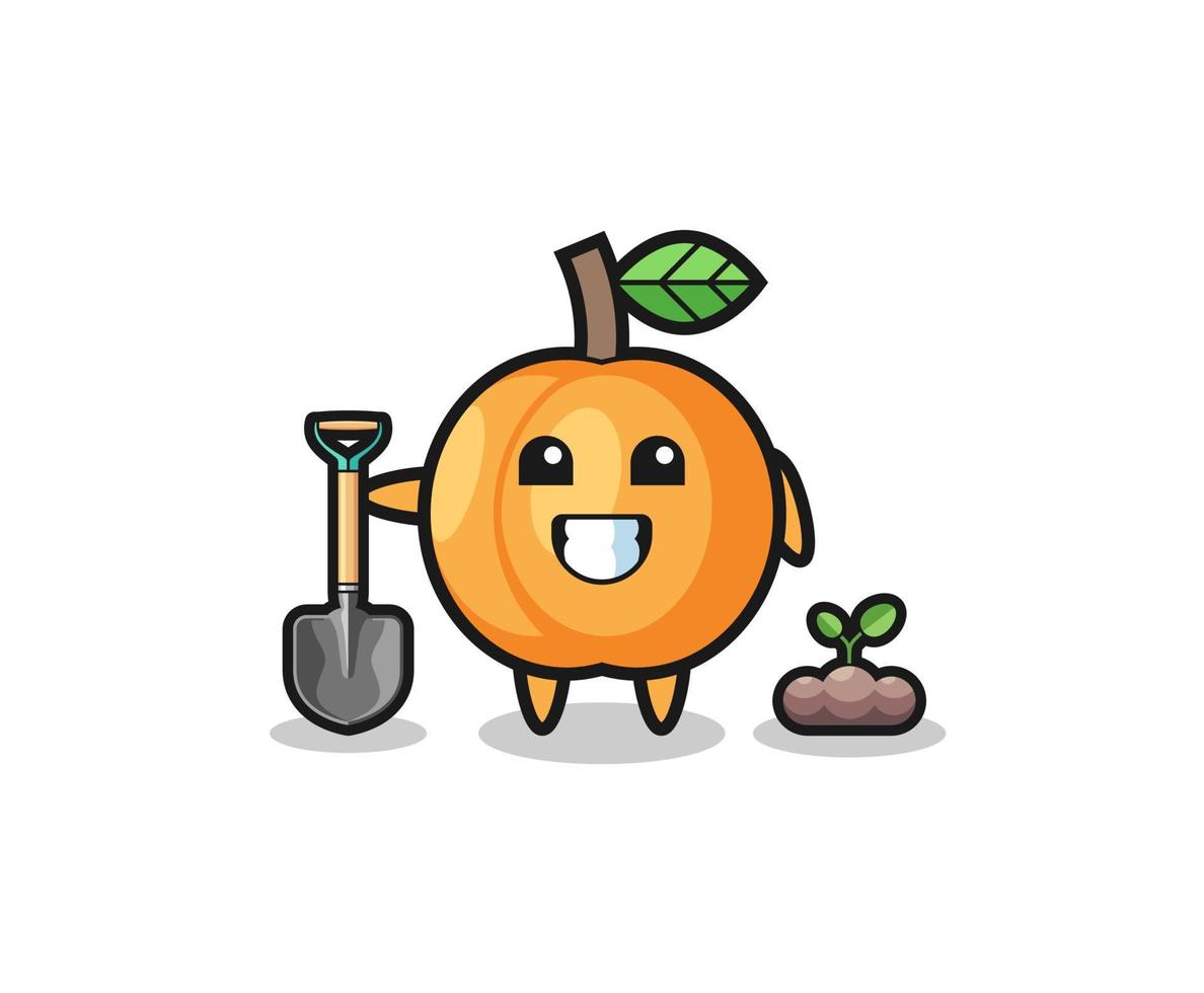 cute apricot cartoon is planting a tree seed vector