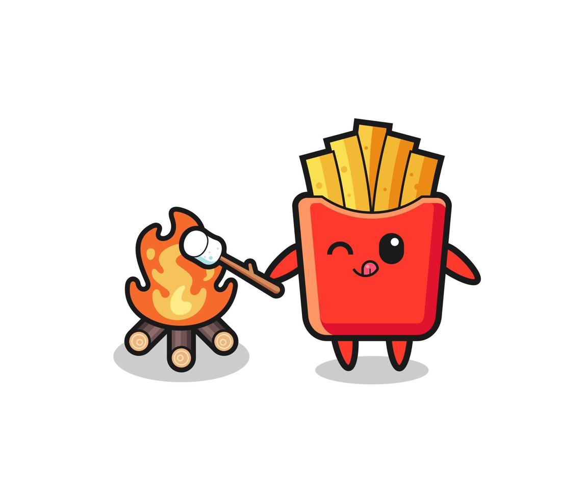 personaje de papas fritas está quemando malvavisco vector