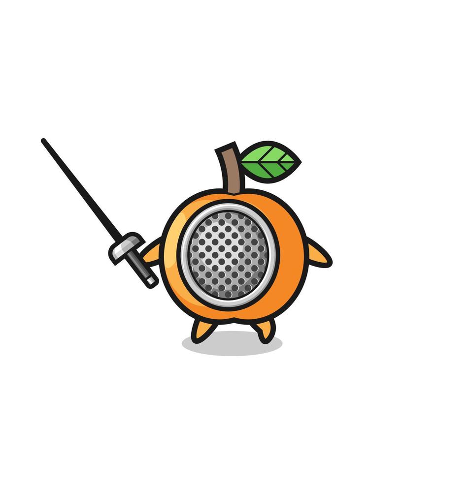 apricot earth cartoon as fencer mascot vector