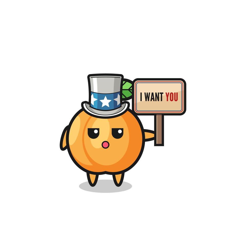 apricot cartoon as uncle Sam holding the banner I want you vector