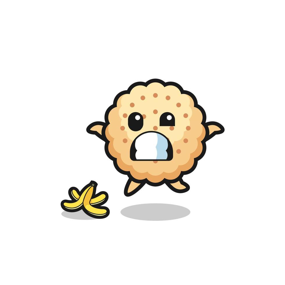 round biscuits cartoon is slip on a banana peel vector