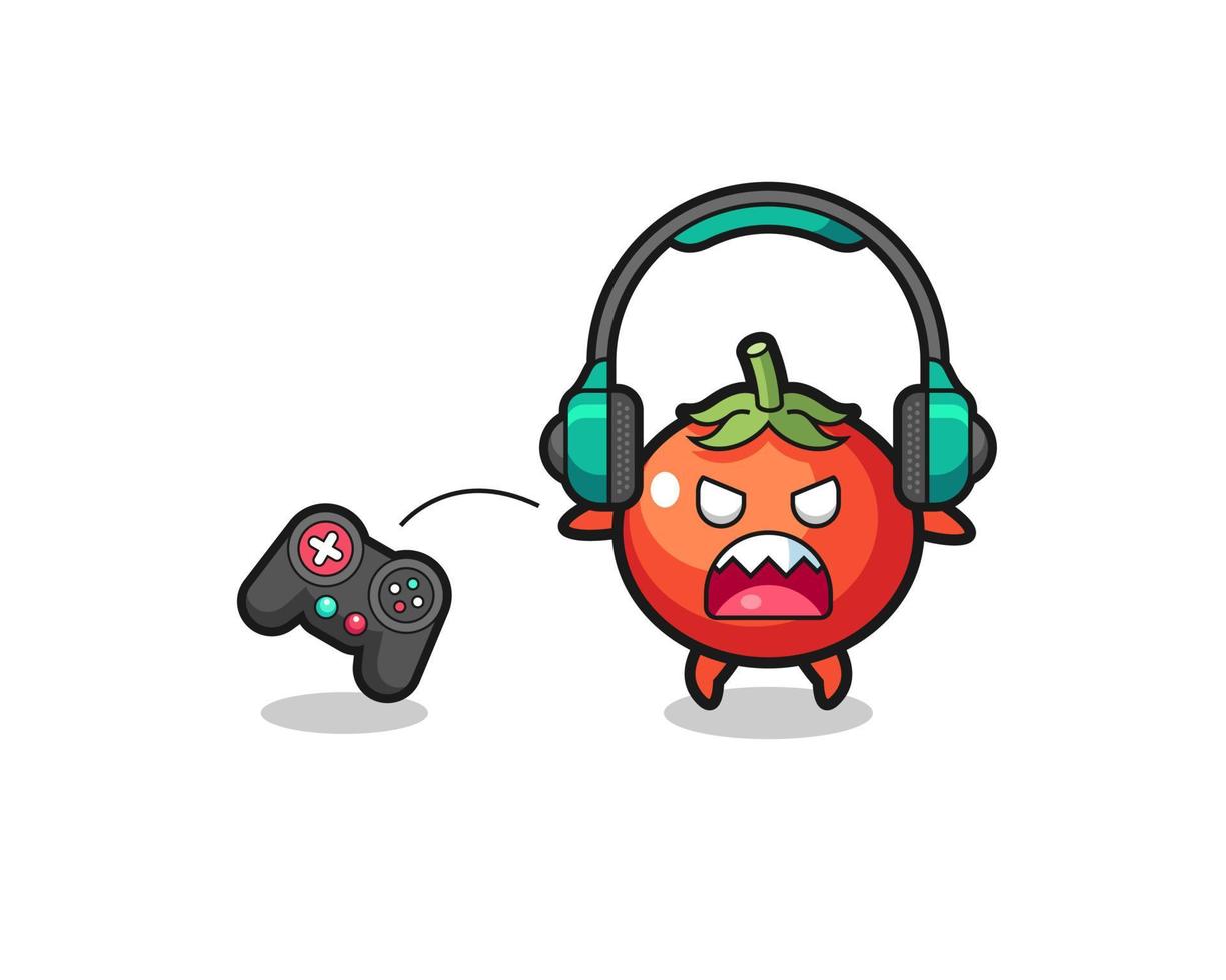 La mascota del jugador de tomates está enojada vector