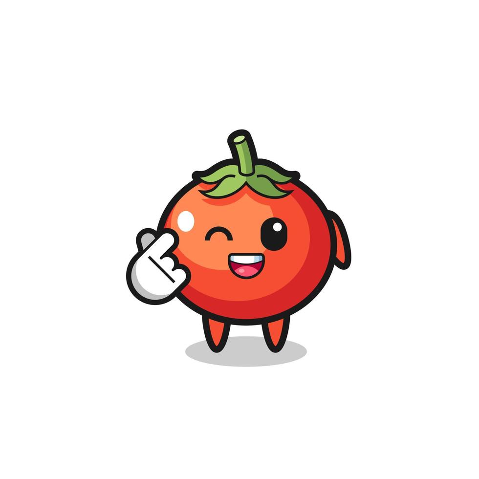 personaje de tomates haciendo corazón de dedo coreano vector