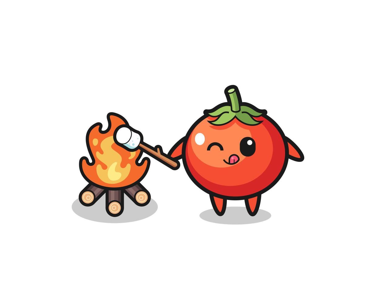 tomate personaje está quemando malvavisco vector