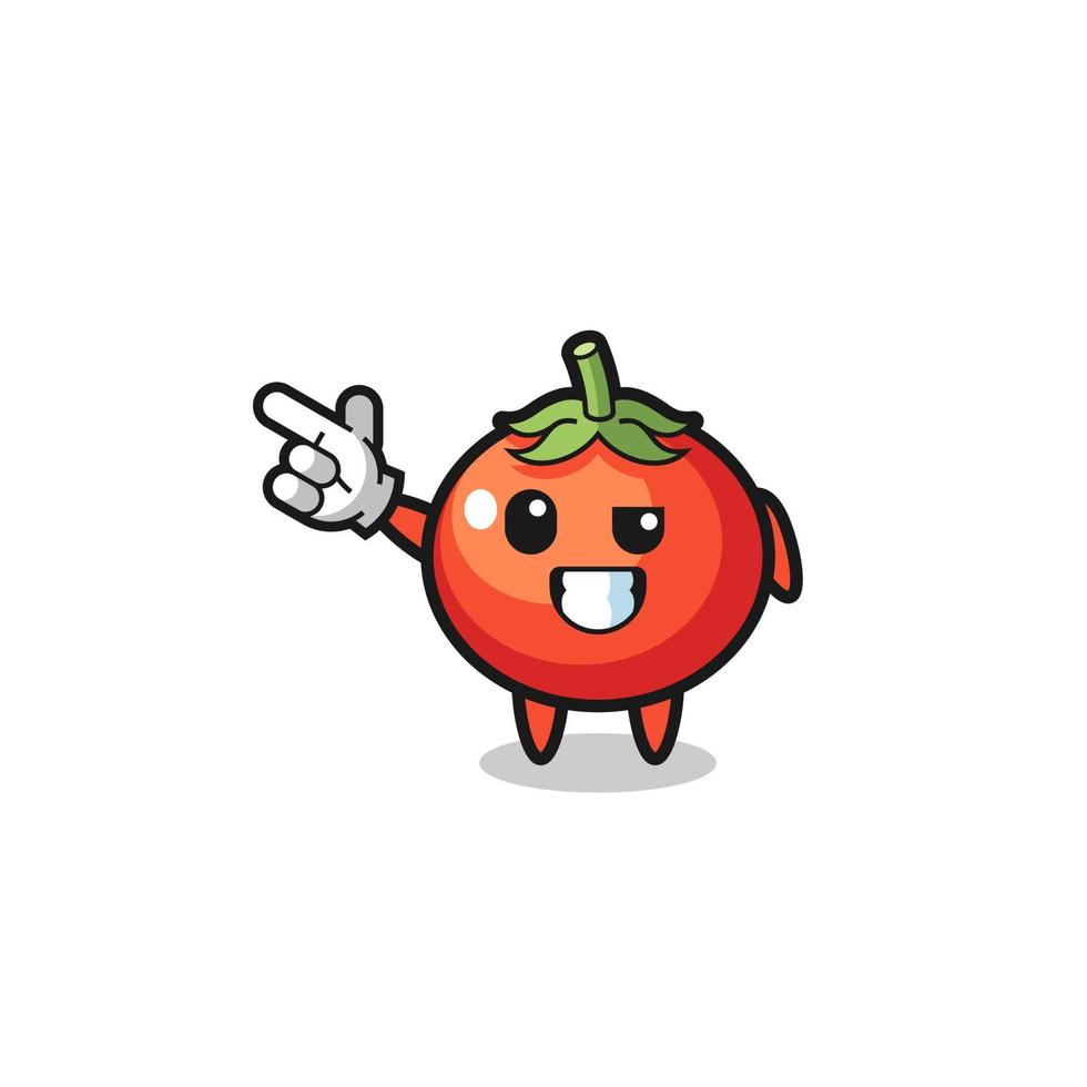 Mascota de tomates apuntando hacia la parte superior izquierda vector