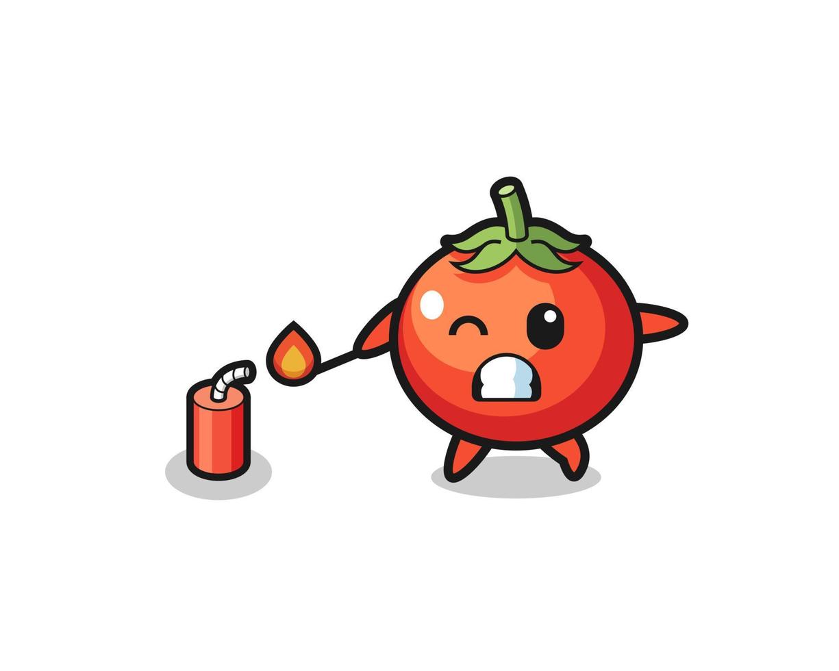 ilustración de mascota de tomates jugando petardo vector