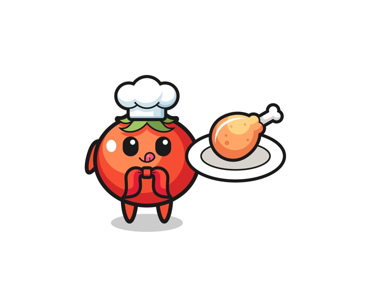 tomate pollo frito chef personaje de dibujos animados vector