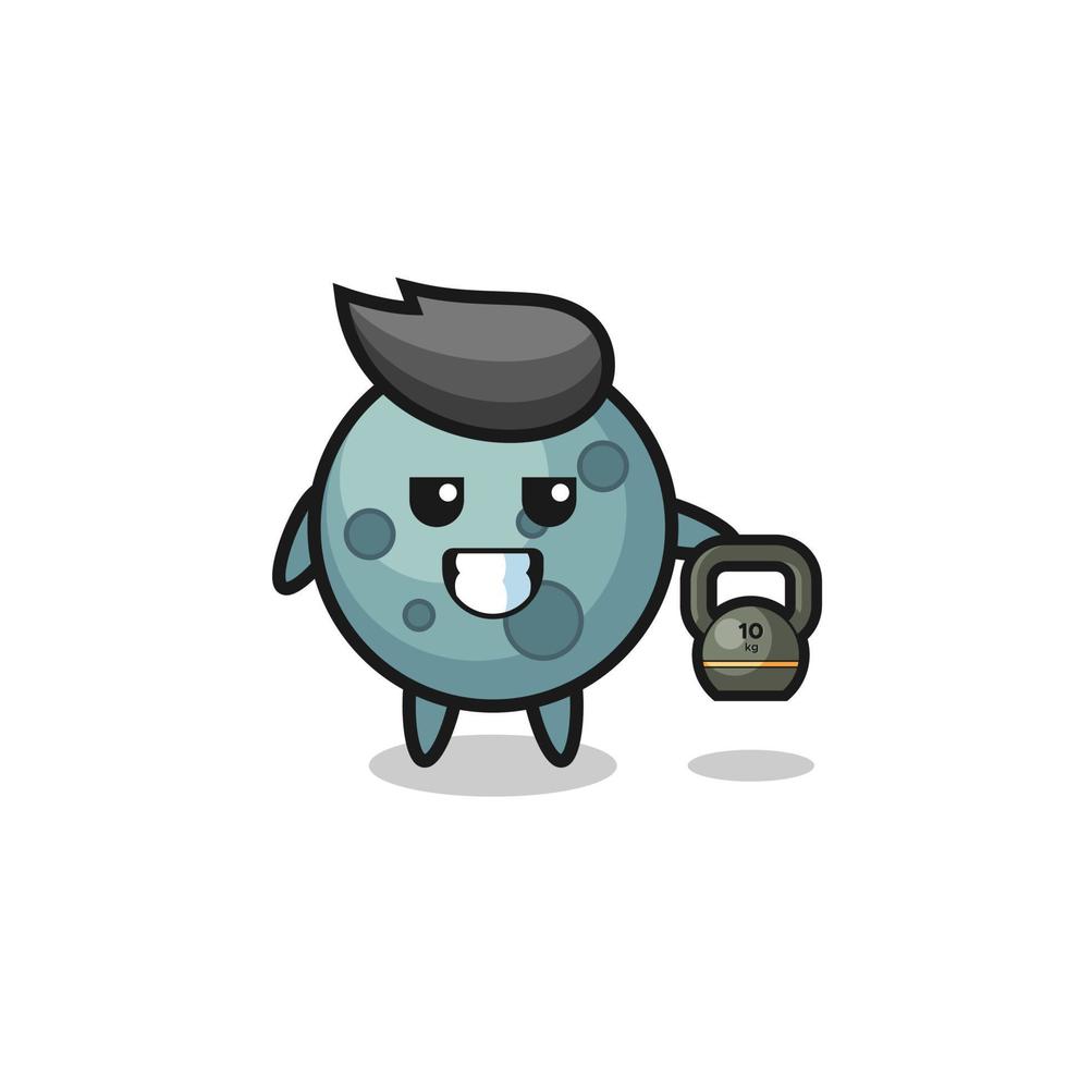 asteroid mascot lifting kettlebell in the gym vector