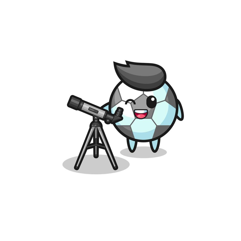 football astronomer mascot with a modern telescope vector