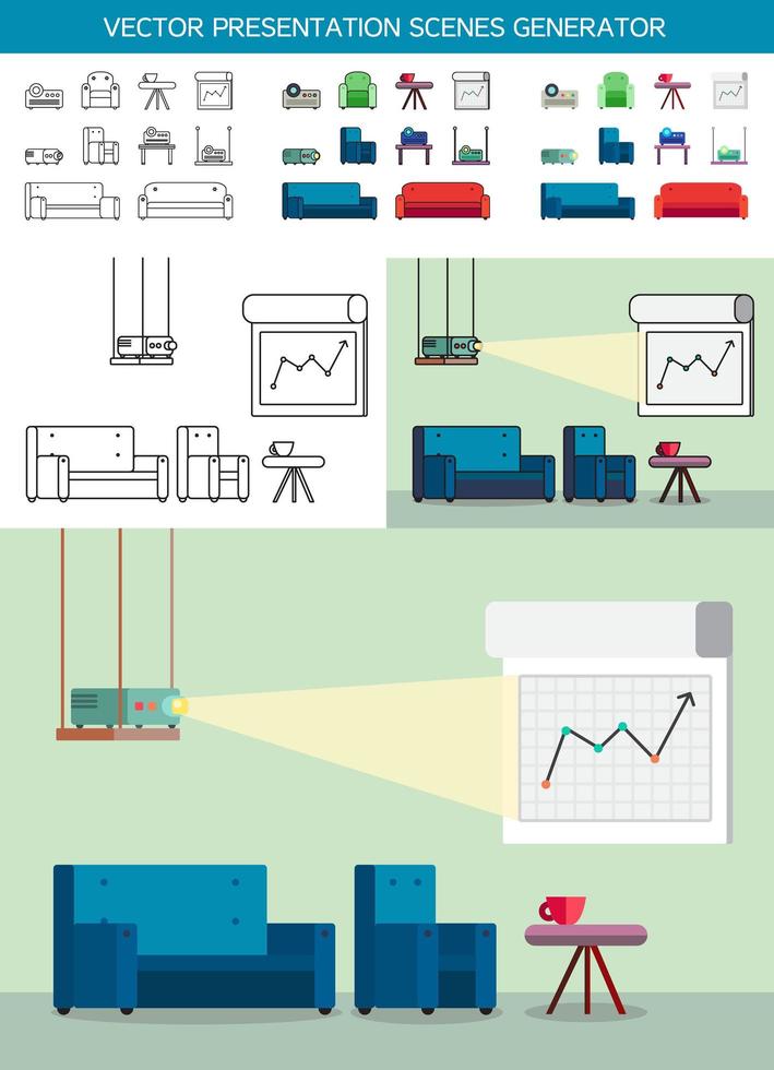 Presentation icons with projector vector