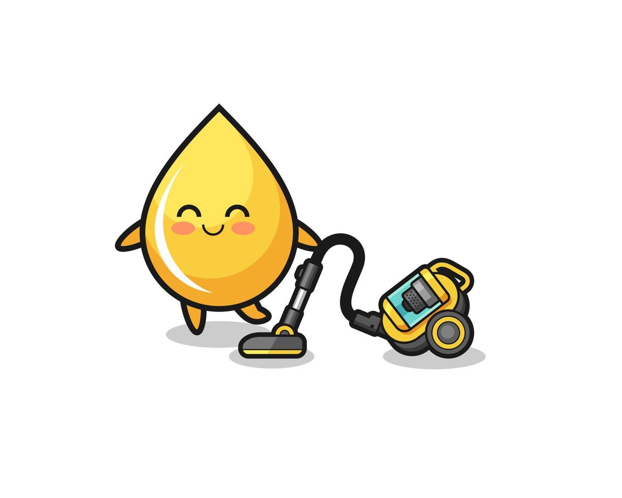 cute honey drop holding vacuum cleaner illustration vector