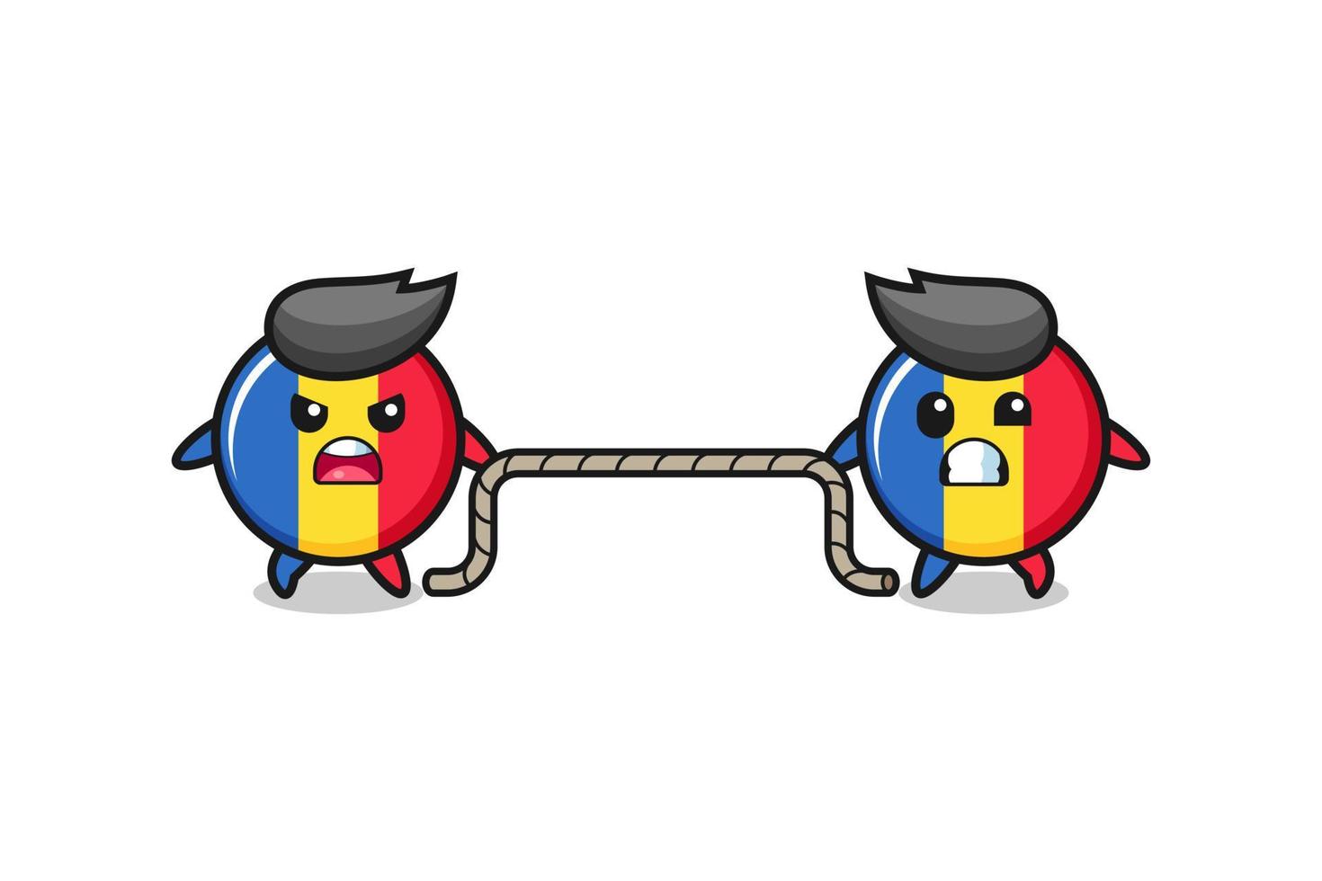 cute romania flag character is playing tug of war game vector