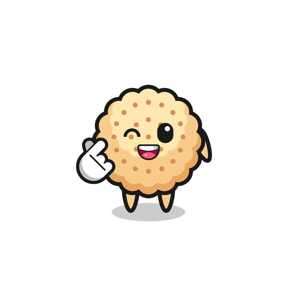 personaje de galletas redondas haciendo corazón de dedo coreano vector