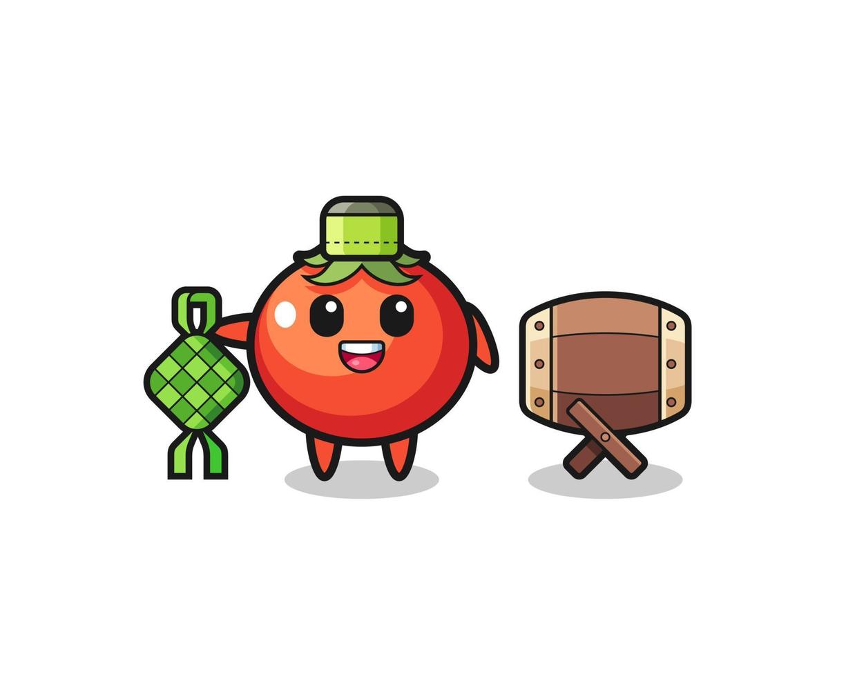 tomate personaje musulmán está celebrando eid al fitr vector