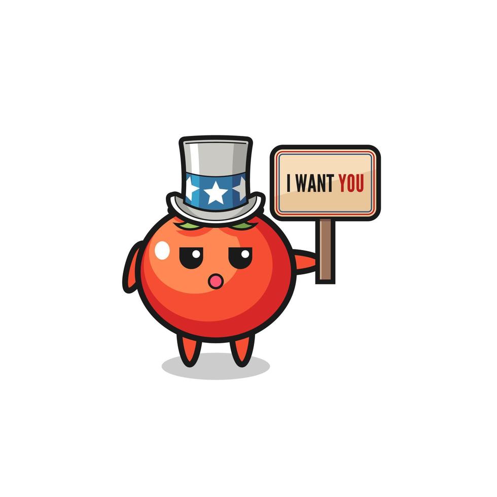 tomatoes cartoon as uncle Sam holding the banner I want you vector