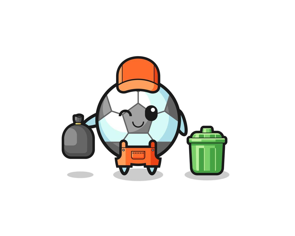 the mascot of cute football as garbage collector vector