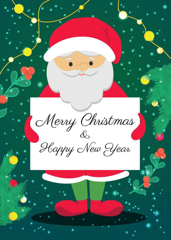 una postal con santa claus deseando a todos una feliz navidad y próspero año nuevo. ilustración vectorial. vector