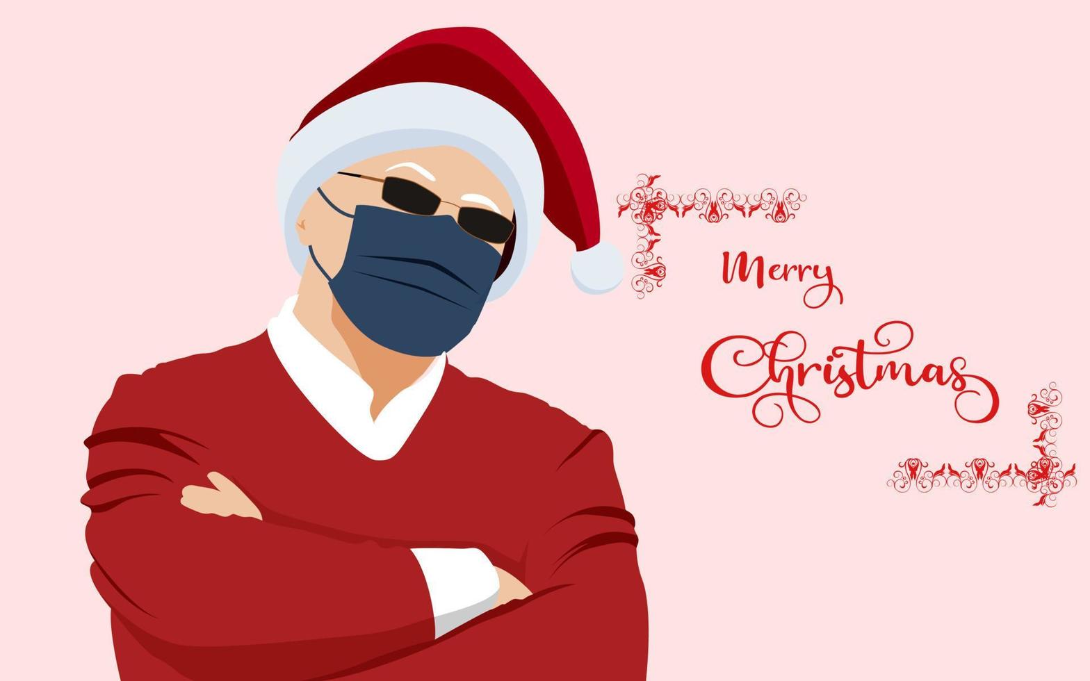 santa claus con máscara ilustración de vector de personaje de navidad santa en máscara y anteojos.