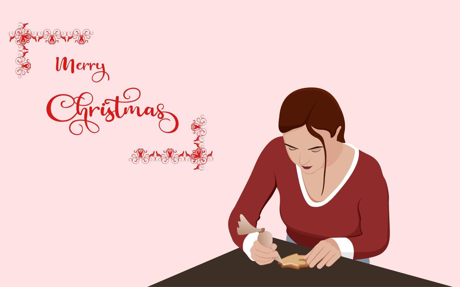 beautiful girl preparing something for Christmas, Christmas character illustration. vector