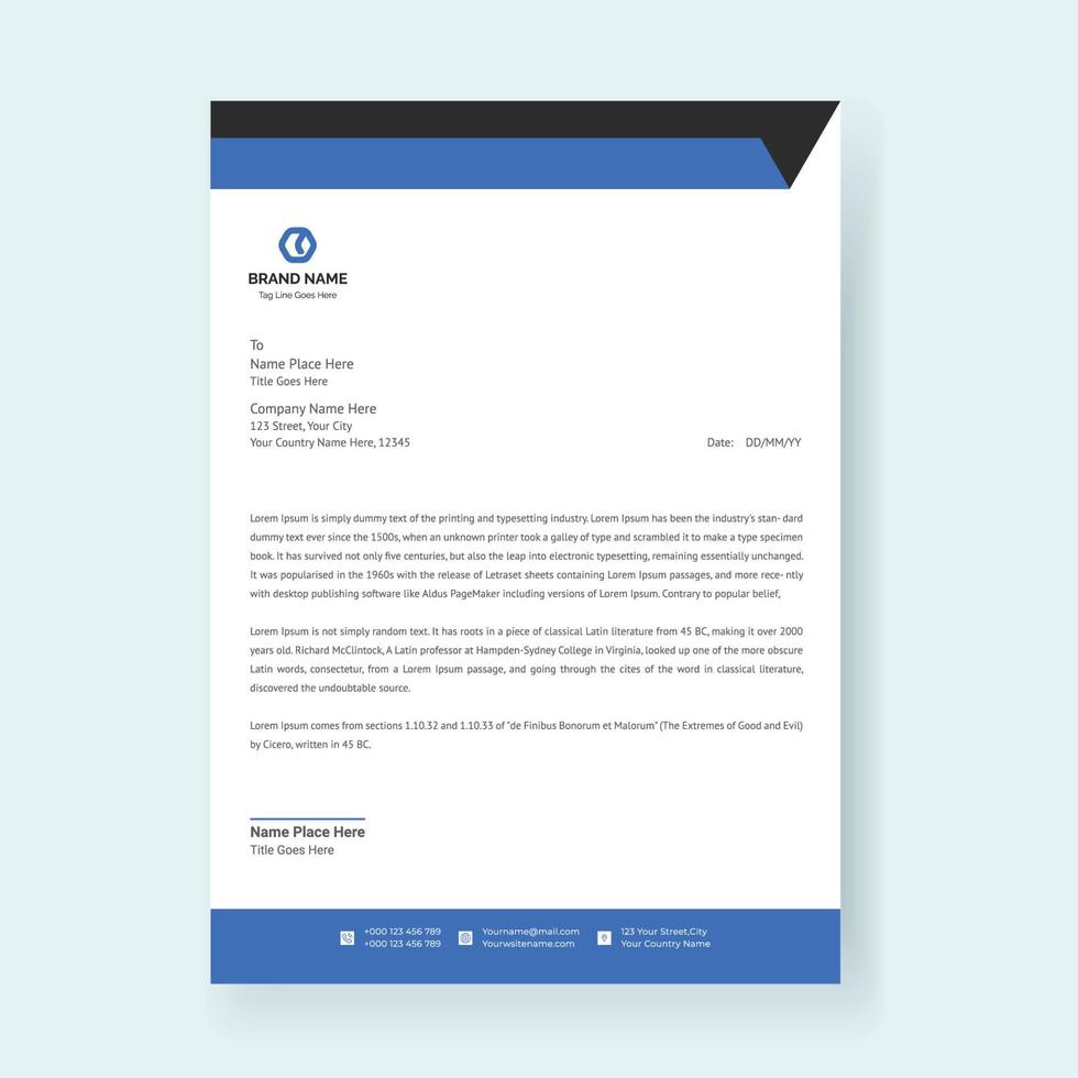 Letterhead Template Design For Professional Business Project. Corporate Modern Creative Editable Letterhead Template Design vector