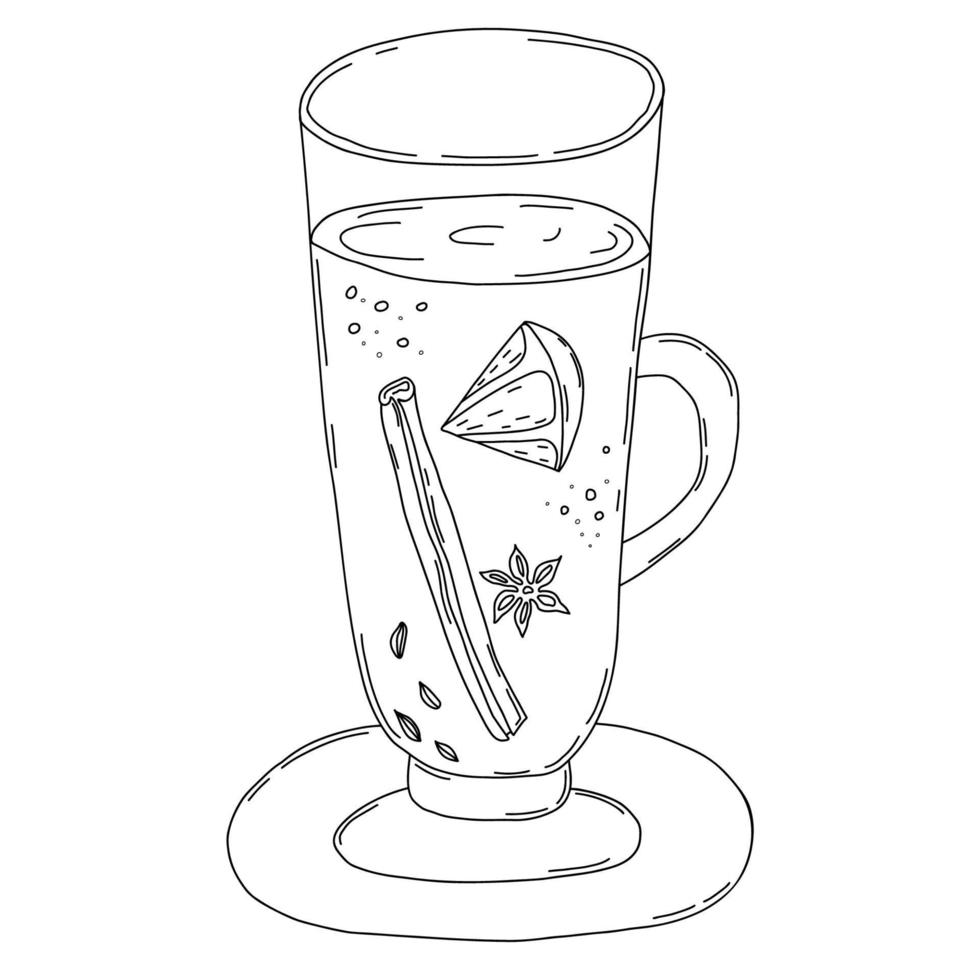 mulled wine. Vector illustration. Line, outline