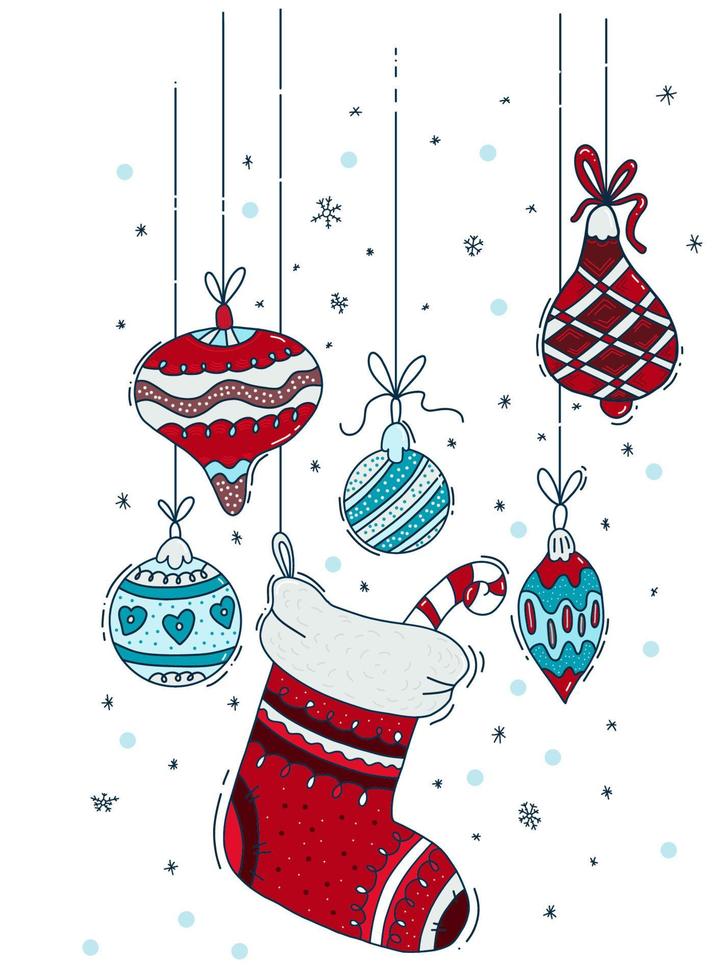 New Year card with Christmas boot and balls vector