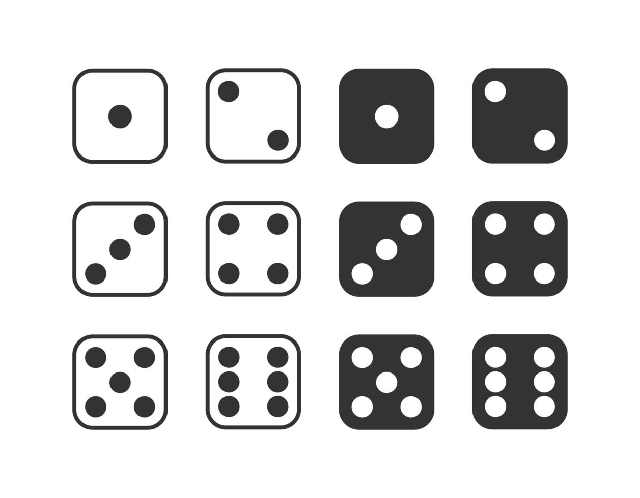 Set of monochrome dices. Vector isolated dice icons