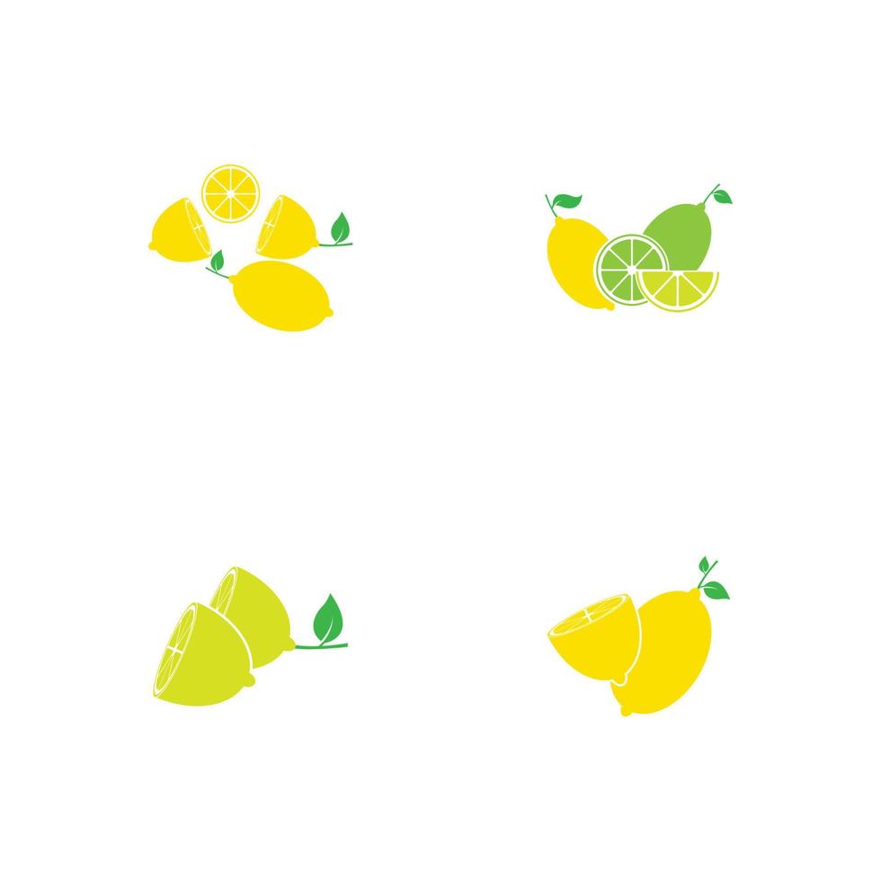 Fresh lemon fruits, collection of vector illustrations