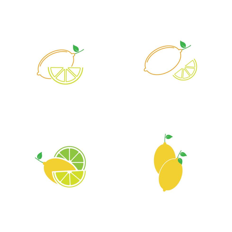 Fresh lemon fruits, collection of vector illustrations