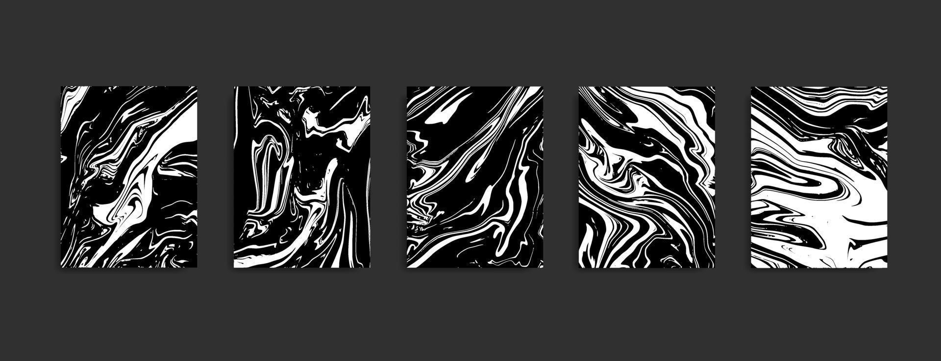 Set Abstract Black White Liquid Marble Background vector
