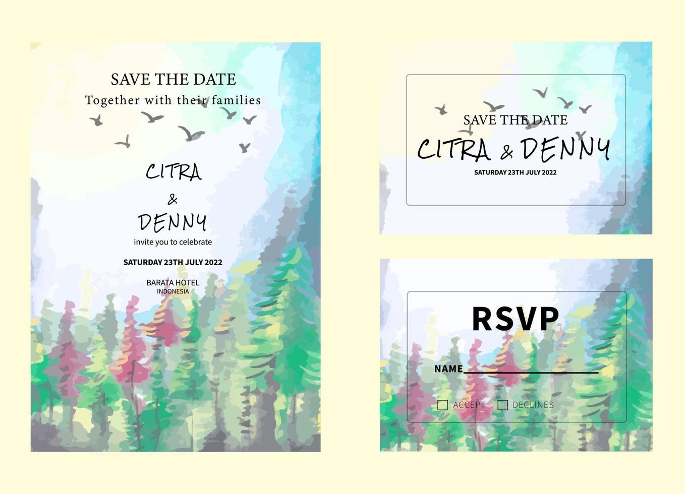 invitación de boda de acuarelas vector