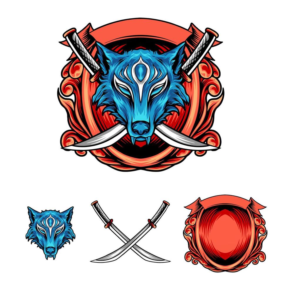 Fox Kitsune With Sword Frame vector