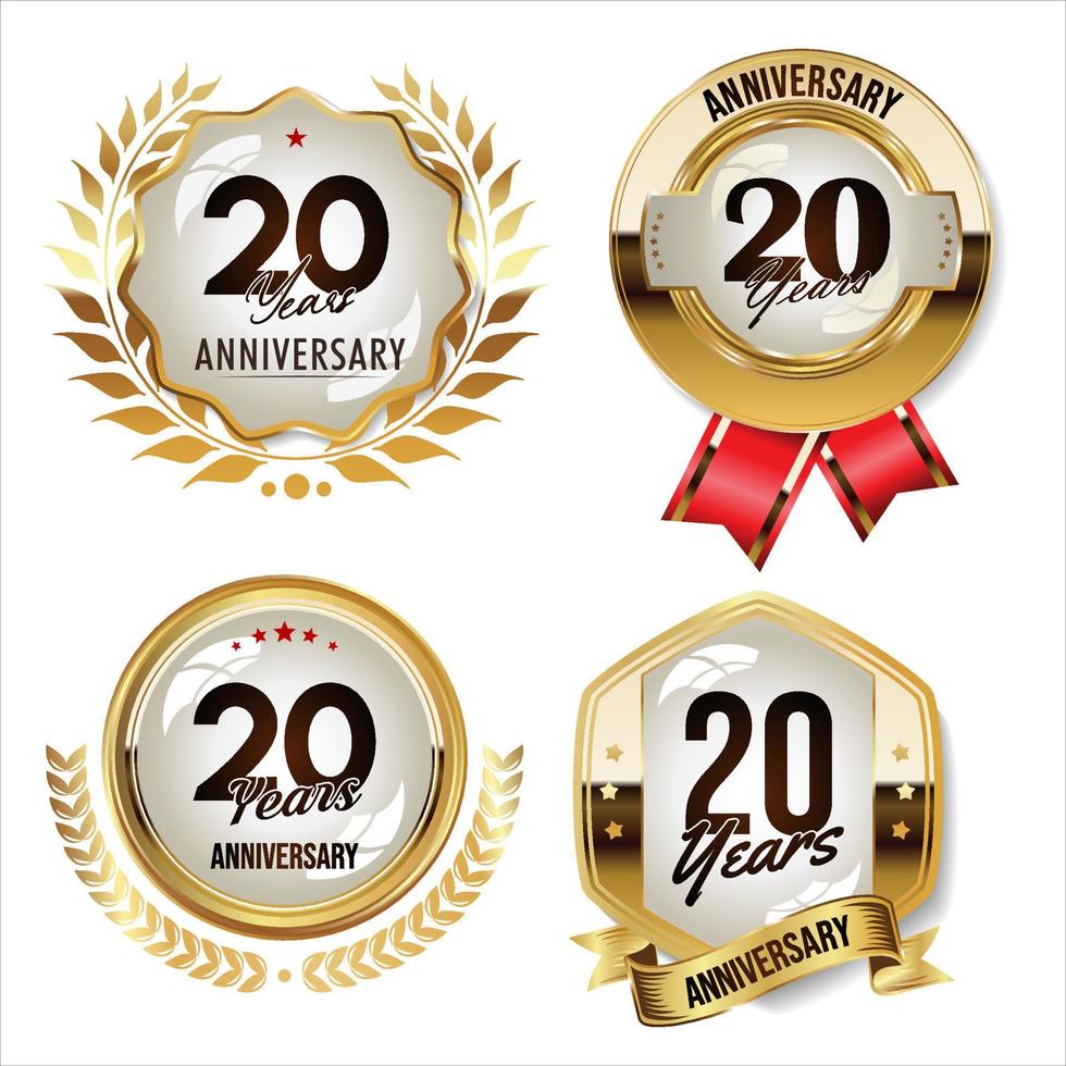 Collection of anniversary golden seal on white background vector